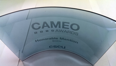 Picture of a clear CAMEO award.