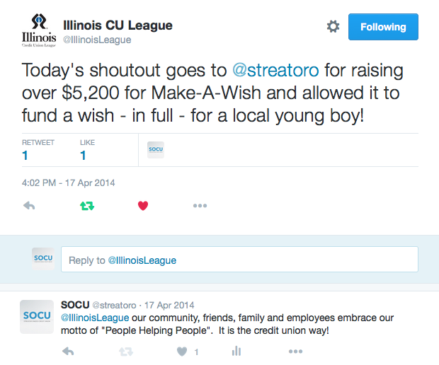 Image of Twitter shout out from Illinois CU League